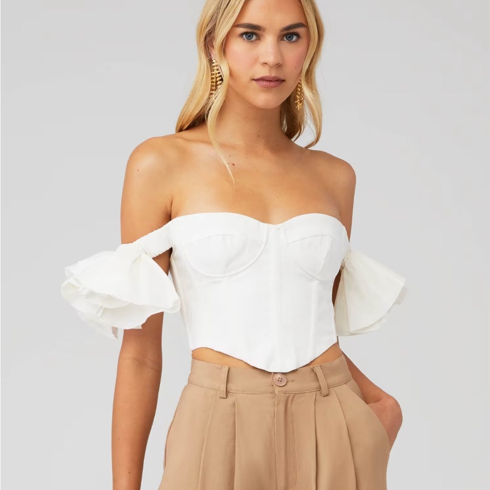 Bardot White Off-Shoulder Corset Crop Top